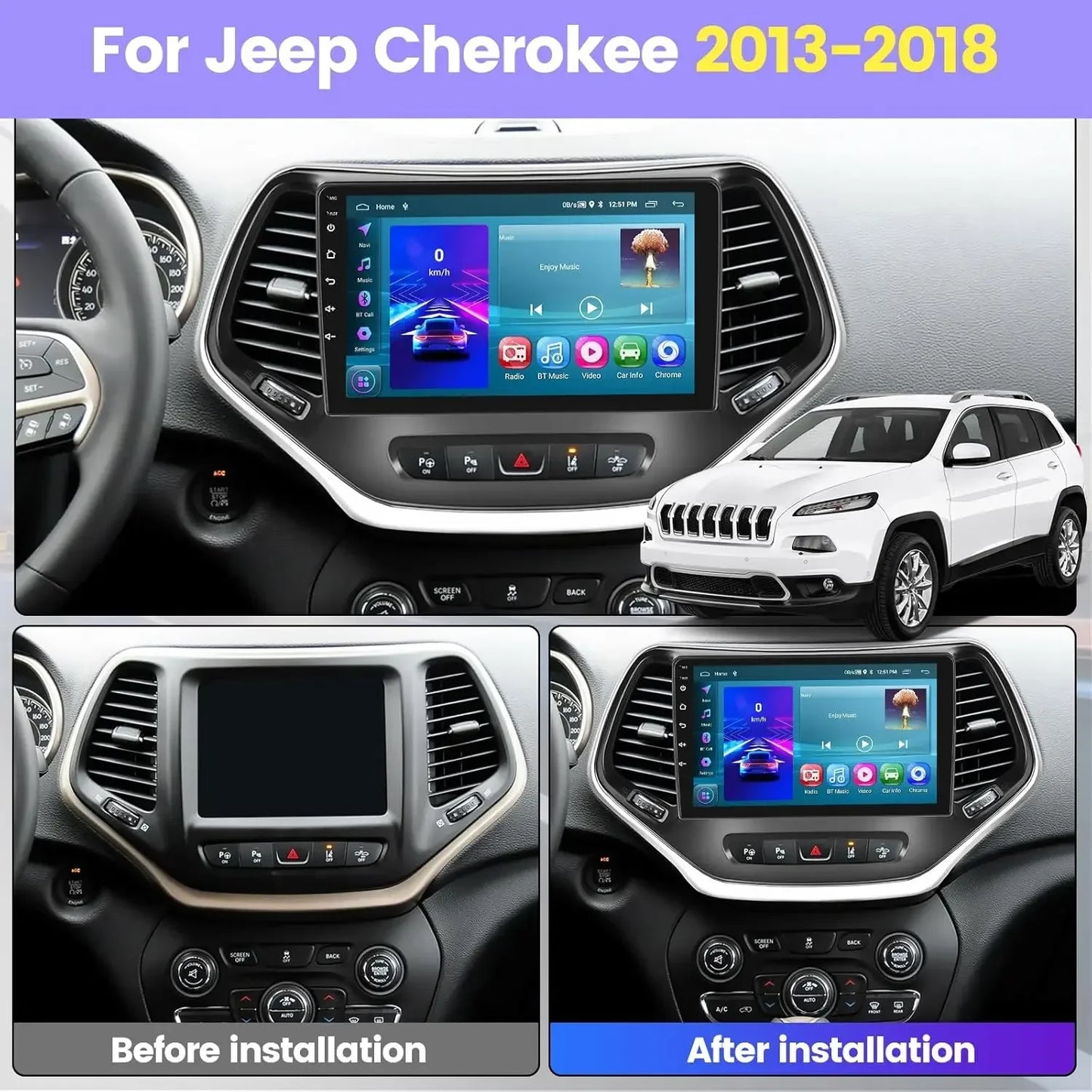2 Plus 32 G Android 13 Car Radio for Jeep Cherokee 2013 to 2018 10 Inch Touchscreen Car Stereo with Apple Carplay Android Auto Bluetooth