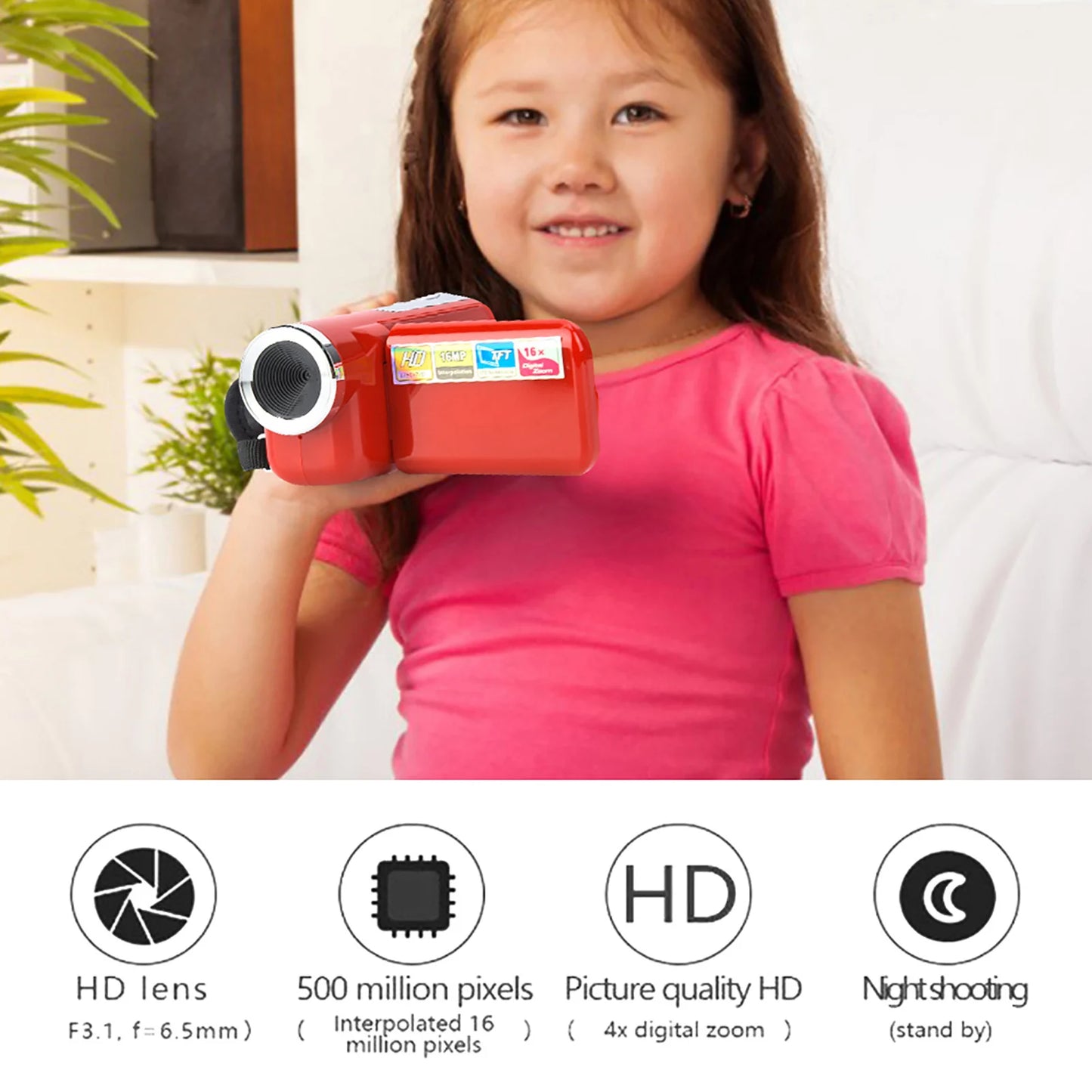 Portable Children Kids HD Digital Video Camera Camcorder with TFT LCD Screen Toy Red