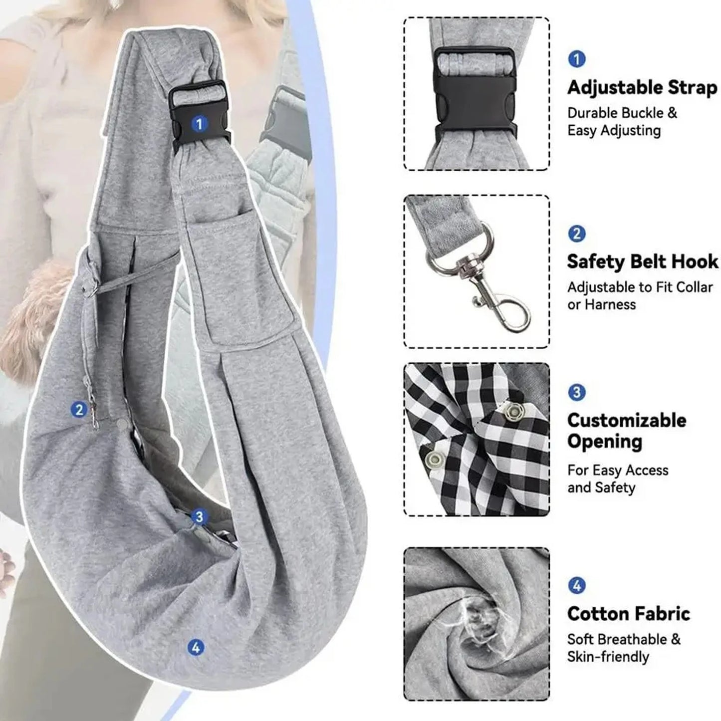 Small Pet Sling Holder Hands-Free Reversible Pet Carrier Bag Portable Dog And Cat Sling Holder