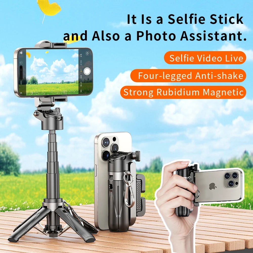 Mini Pocket Selfie Stick Tripod Stand with 360 Degree Rotation Phone Holder and Detachable Bluetooth Remote for Live Streaming