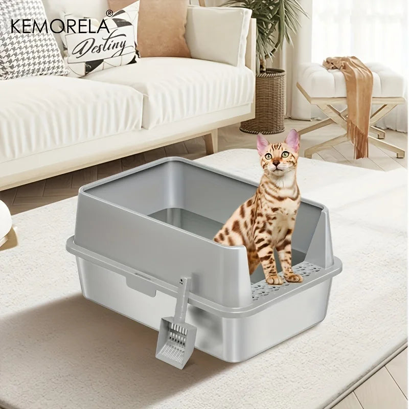 Super Large XL Stainless Steel Litter Box With Lid High Side For Large And Small Cats Removable Odor Including Spoon