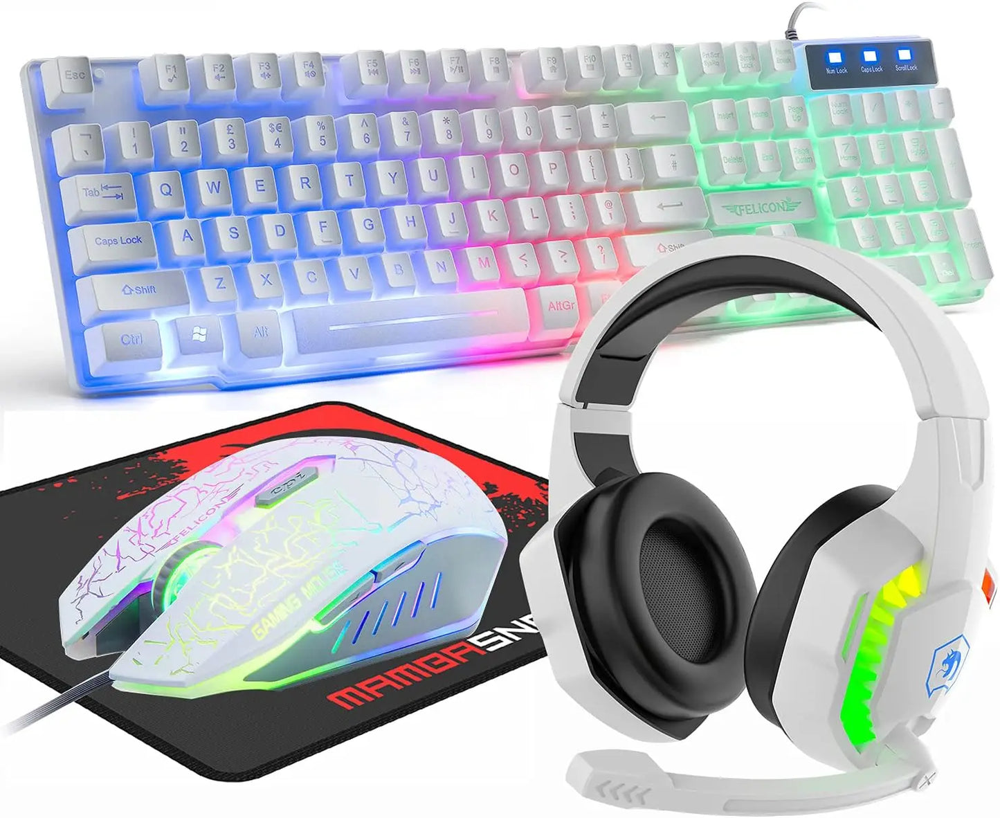 Mambasnake T11 Wired Gaming Keyboard and Mouse Headset Combo Rainbow LED Backlit Wired Keyboard