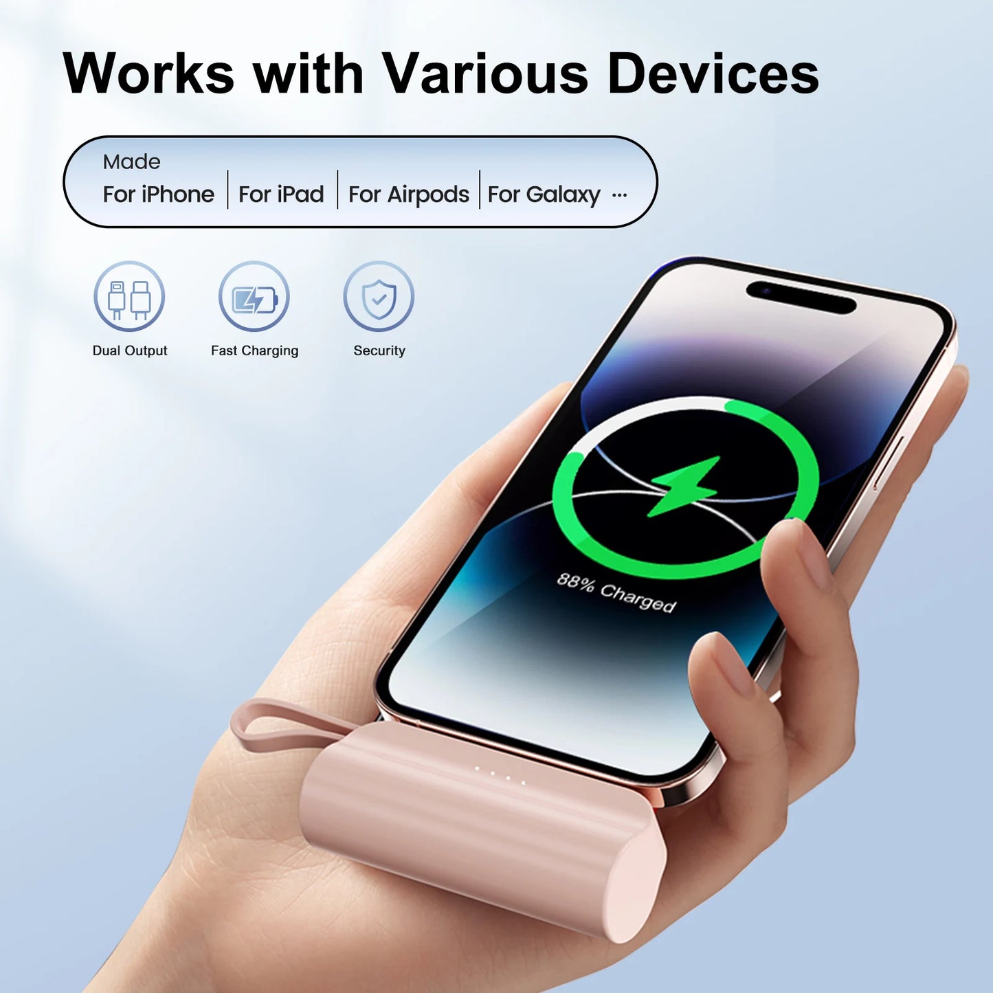 Mini Power Bank Portable 4500mAh Power Phone Charger Capsule Dual USB-C Ports for iPhone 16 15 15 Plus 15 Pro 15 Pro Max Android