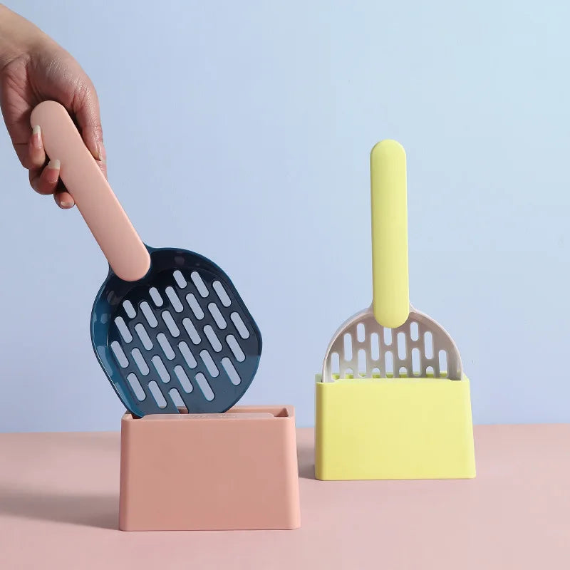 Cat Litter Scoop Plastic Cat Litter Shovel with Base Self Cleaning Cat Litter Box Tool Kitten Toilet Cleaning Supplies