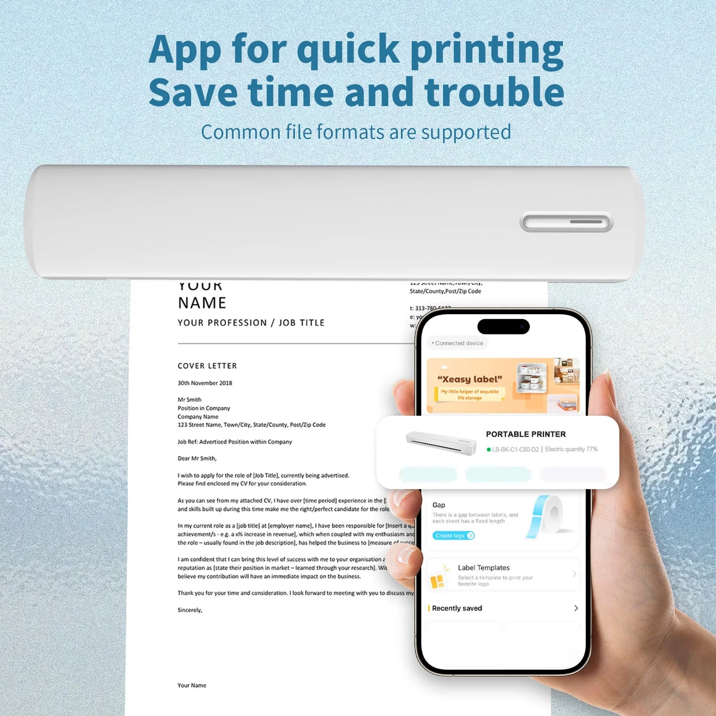 Portable Wireless Inkless Thermal Printer A4 C80 300DPI Mobile Printer for Android iOS Travel Work Home