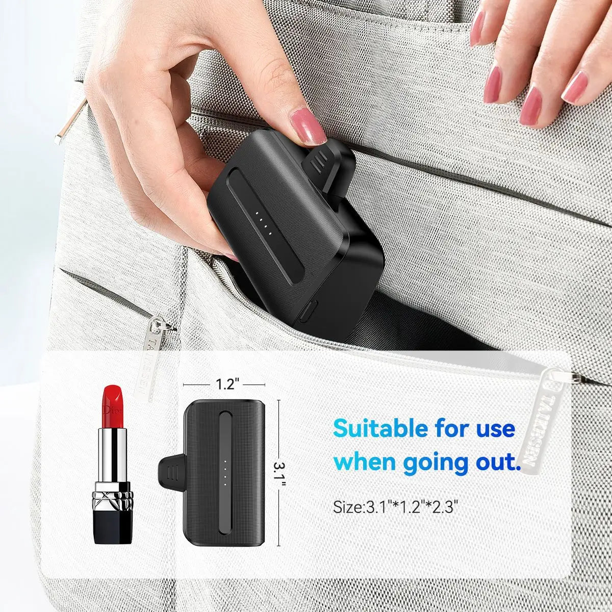 Mini Power Bank Portable 6000mAh Fast Charge Type-C Lightning Plug Compact Emergency Battery Pack for iPhone Android Phone