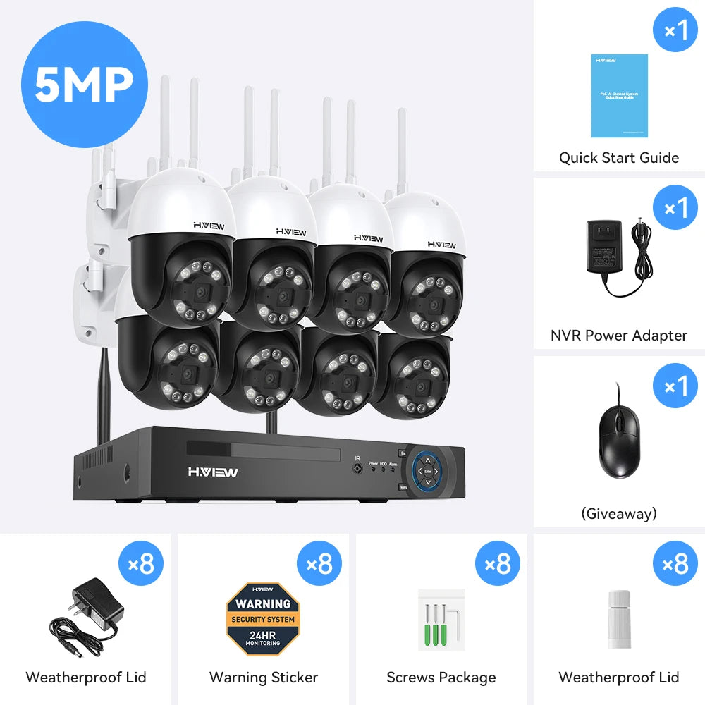 H View 8CH 5MP Wireless Wifi Camera Security System CCTV Video Surveillance Kit NVR Indoor Outdoor Two Way Audio Xmeye