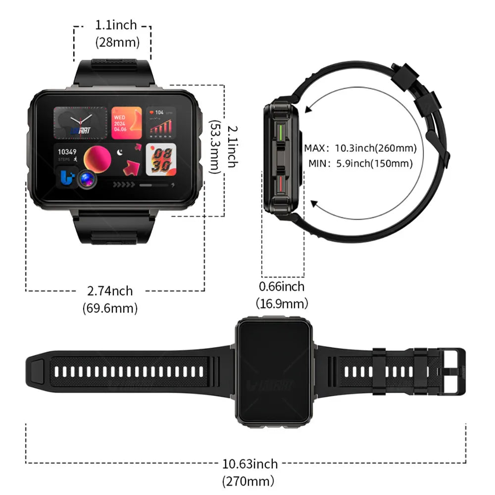 Lokmat Appll P5 Max Android Watch Phone Square Big Screen Wifi 4G Calls Smartwatch Dual Camera Flashlight Gaming Watch