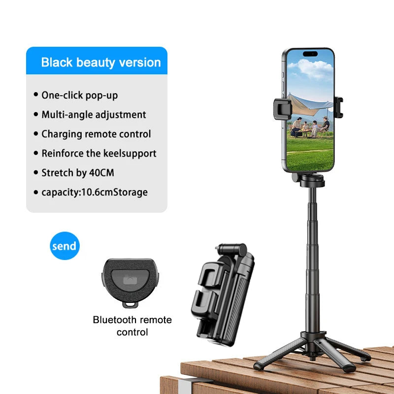 Mini Pocket Selfie Stick Tripod Stand with 360 Degree Rotation Phone Holder and Detachable Bluetooth Remote for Live Streaming