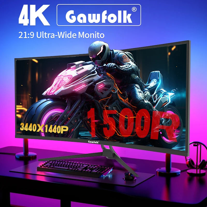 Gawfolk 34 Inch Curved 144Hz Gaming Monitor Bezel-less Slim Design 1500R HDR400 100 Percent sRGB Wide Color Gamut Fast VA Panel