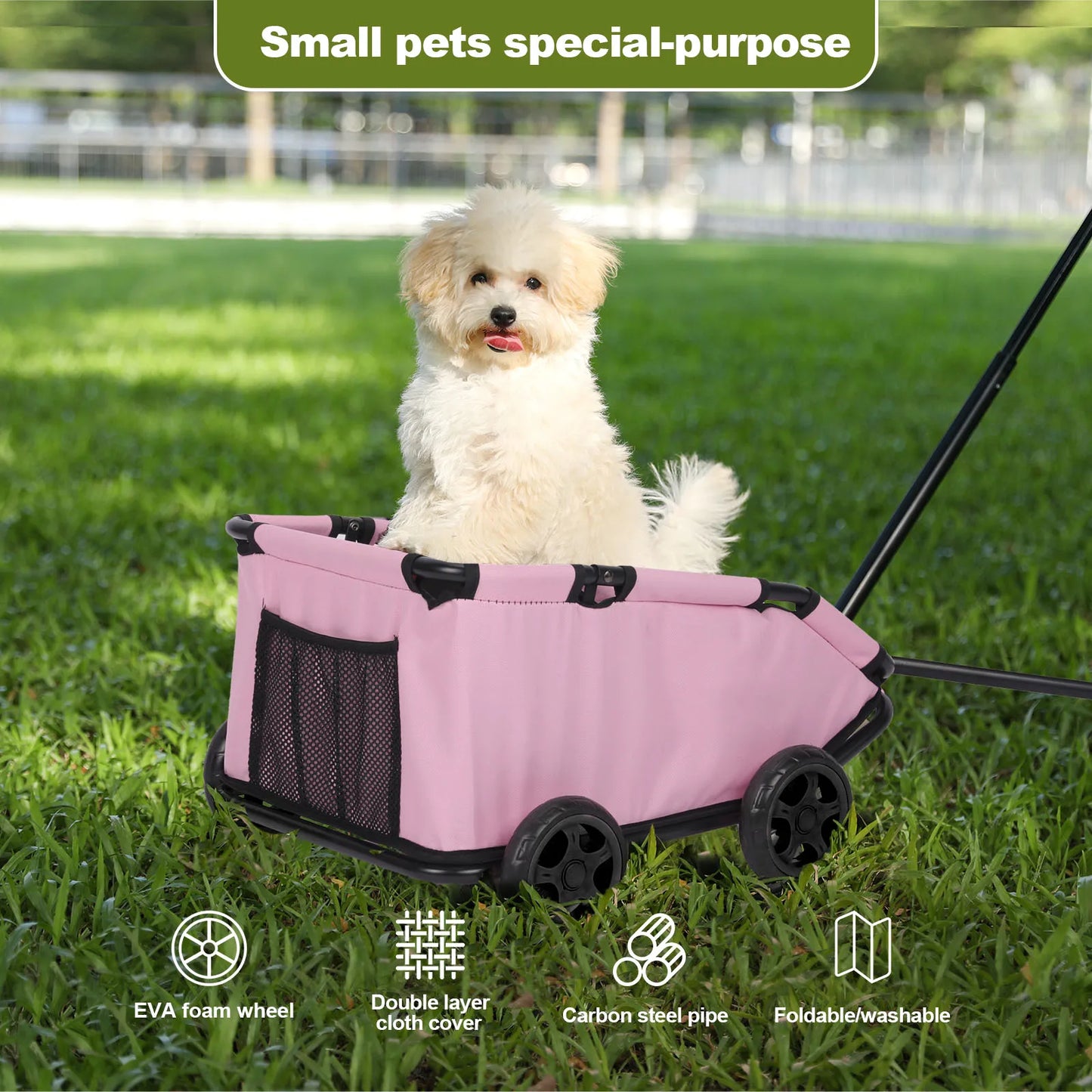 Small Pet Cart 4 Wheels Folding Dog Stroller Lightweight 360 Degree Rotating Trolley for Small Cats and Dogs