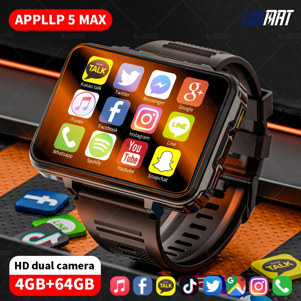 Lokmat Appll P5 Max Android Watch Phone Square Big Screen Wifi 4G Calls Smartwatch Dual Camera Flashlight Gaming Watch