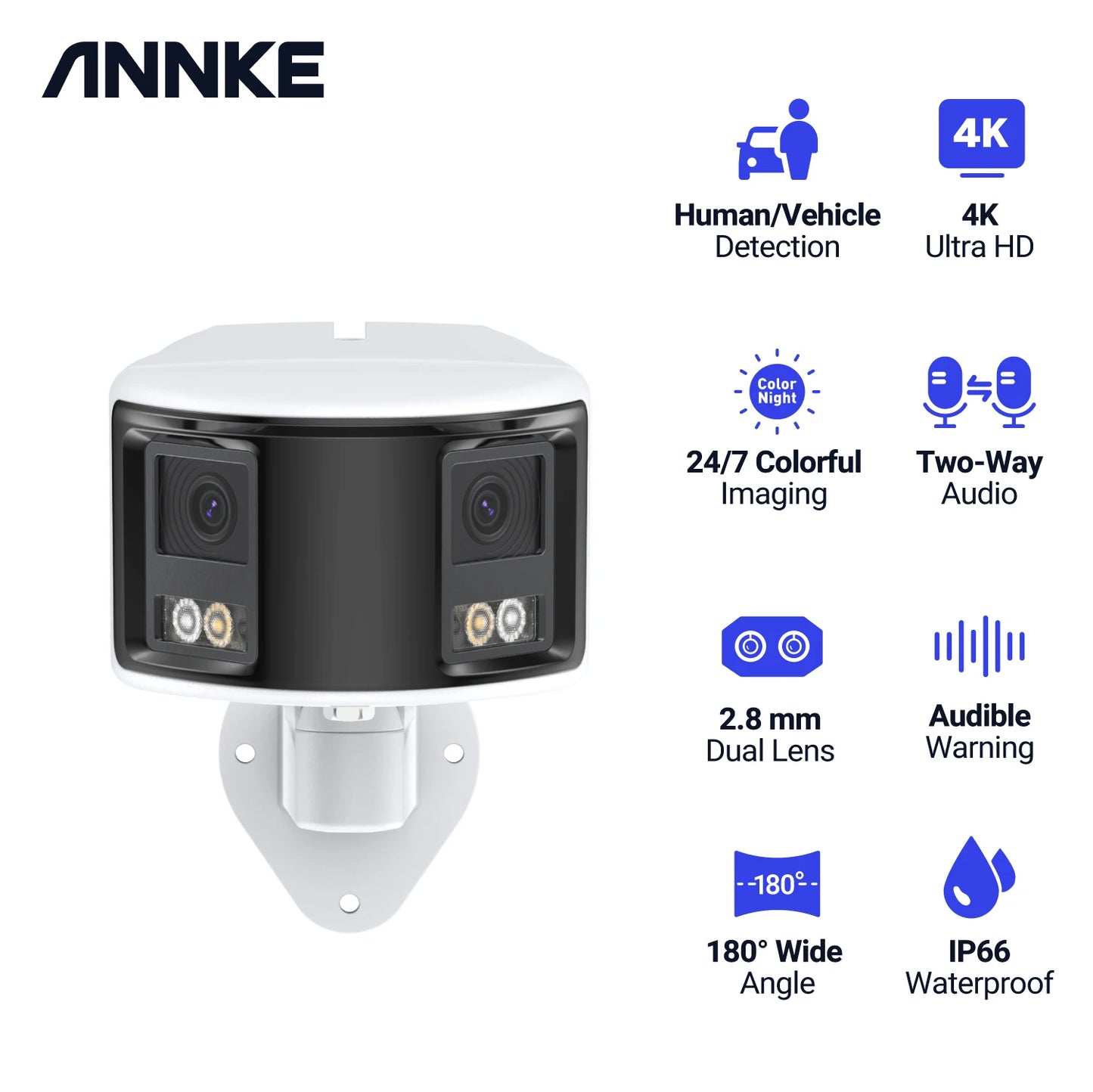 Annke Smart Home 180 Degree 8MP Duo Poe Dual Lens Wide View Outdoor Video Poe Camera 4K AI Human Detection 8MP Security CCTV Camera