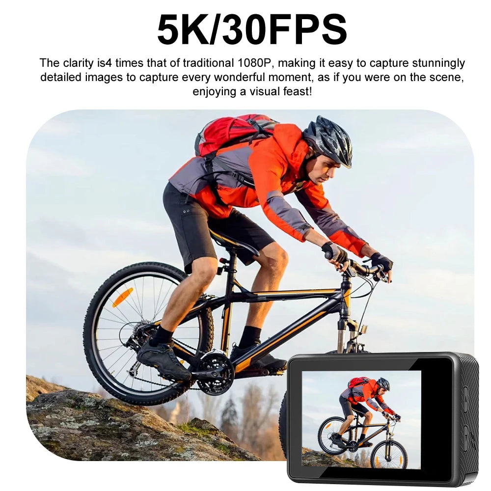 Action Camera 5K 4K 60FPS EIS WiFi 170 Degree 2.0 Inch Touch Screen 30M Waterproof 5X Zoom Sport Camera With Remote Control And 32GB Card