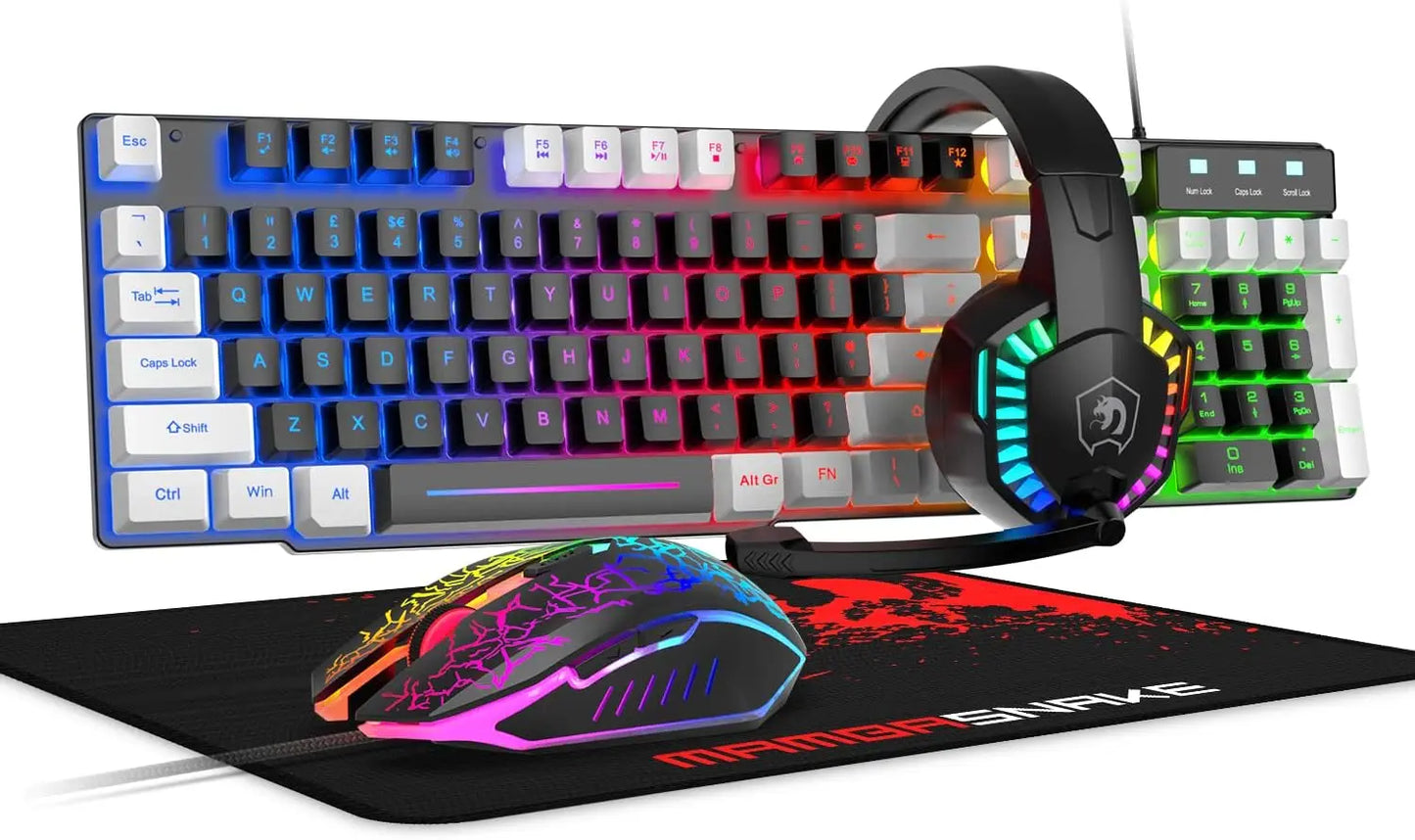 Mambasnake T11 Wired Gaming Keyboard and Mouse Headset Combo Rainbow LED Backlit Wired Keyboard