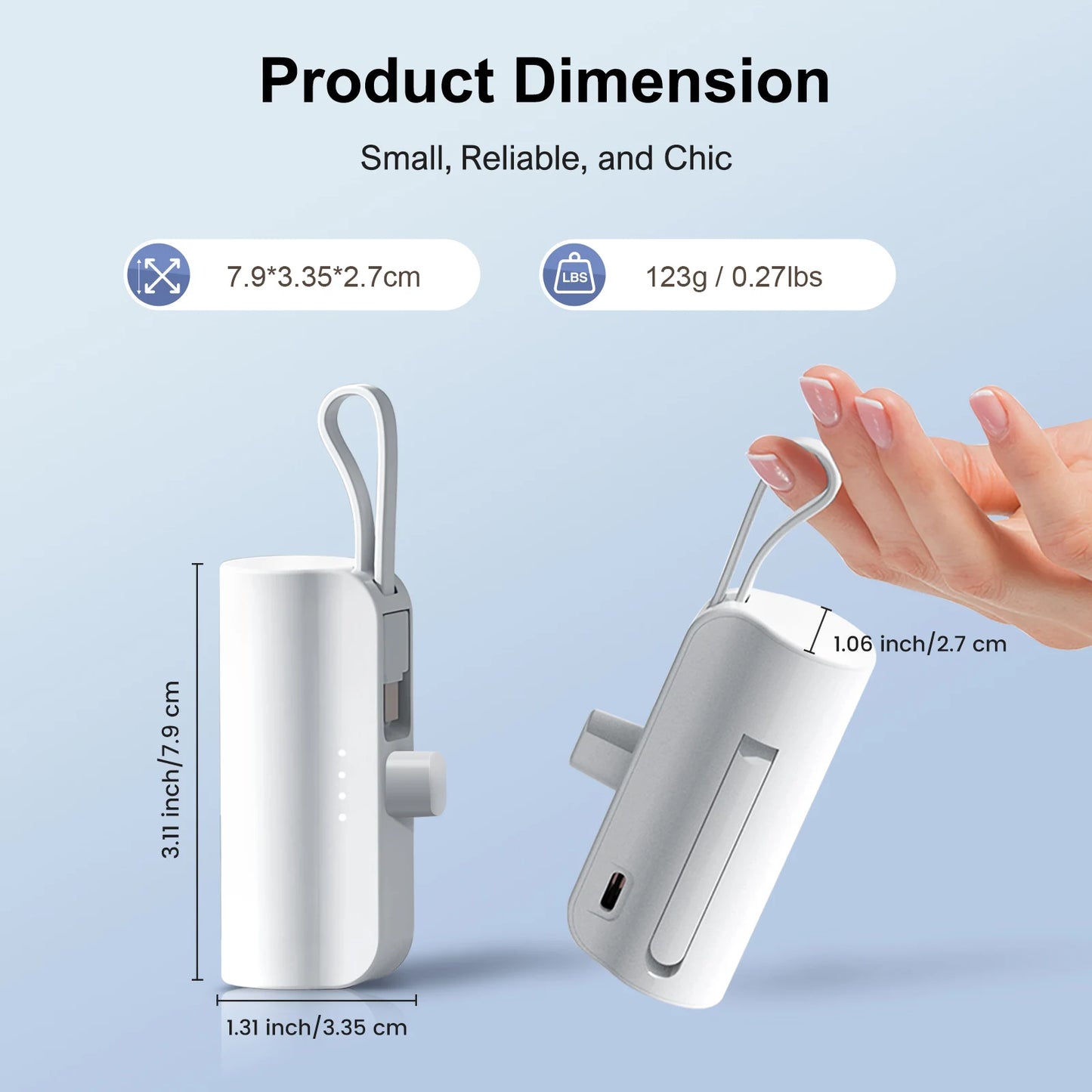 Mini Power Bank Portable 4500mAh Power Phone Charger Capsule Dual USB-C Ports for iPhone 16 15 15 Plus 15 Pro 15 Pro Max Android