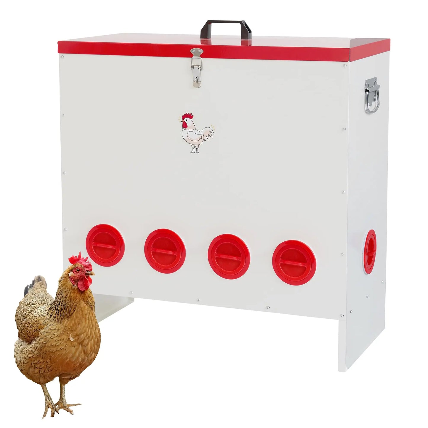 Automatic Chicken Feeder No Waste Metal Poultry Feeder Box Rainproof Chicken Coop Feed Ports