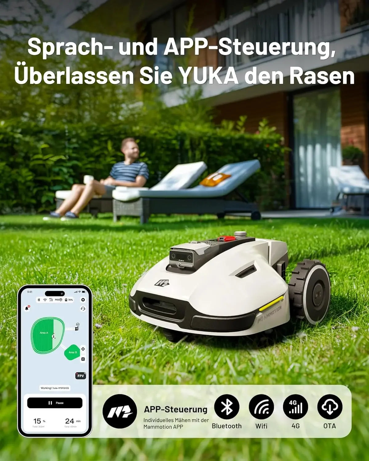 YUKA 1500 Robot Lawn Mower 2024 Version 3D Vision and RTK Technology Fusion Mapping System for 0.37 Acres Lawn 45 Percent Slope Battery Powered APP Control