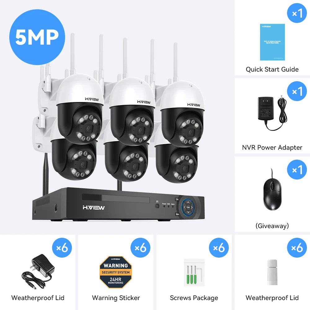 H View 8CH 5MP Wireless Wifi Camera Security System CCTV Video Surveillance Kit NVR Indoor Outdoor Two Way Audio Xmeye