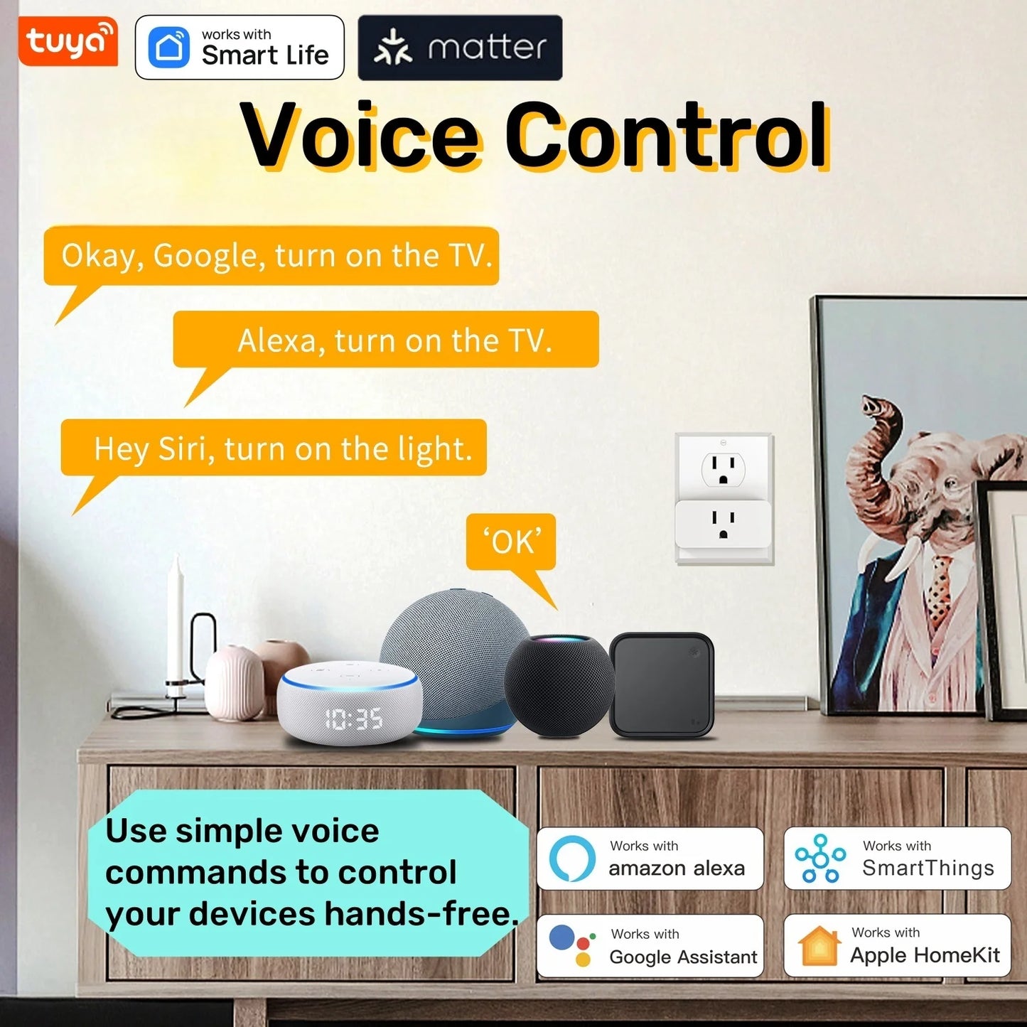 Matter WiFi Mini Smart Socket 10A US Timing Wireless Voice Control Smart Life App Compatible with Tuya HomeKit Alexa Google Home
