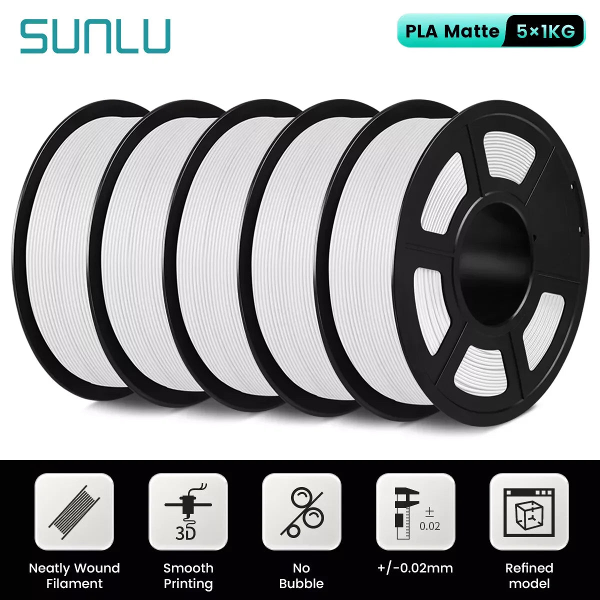 Sunlu PLA PLA Plus PETG Silk PLA Matte PLA Meta Filament 5KG 1KG Roll 1.75mm 3D Printer Filament Neatly Wound