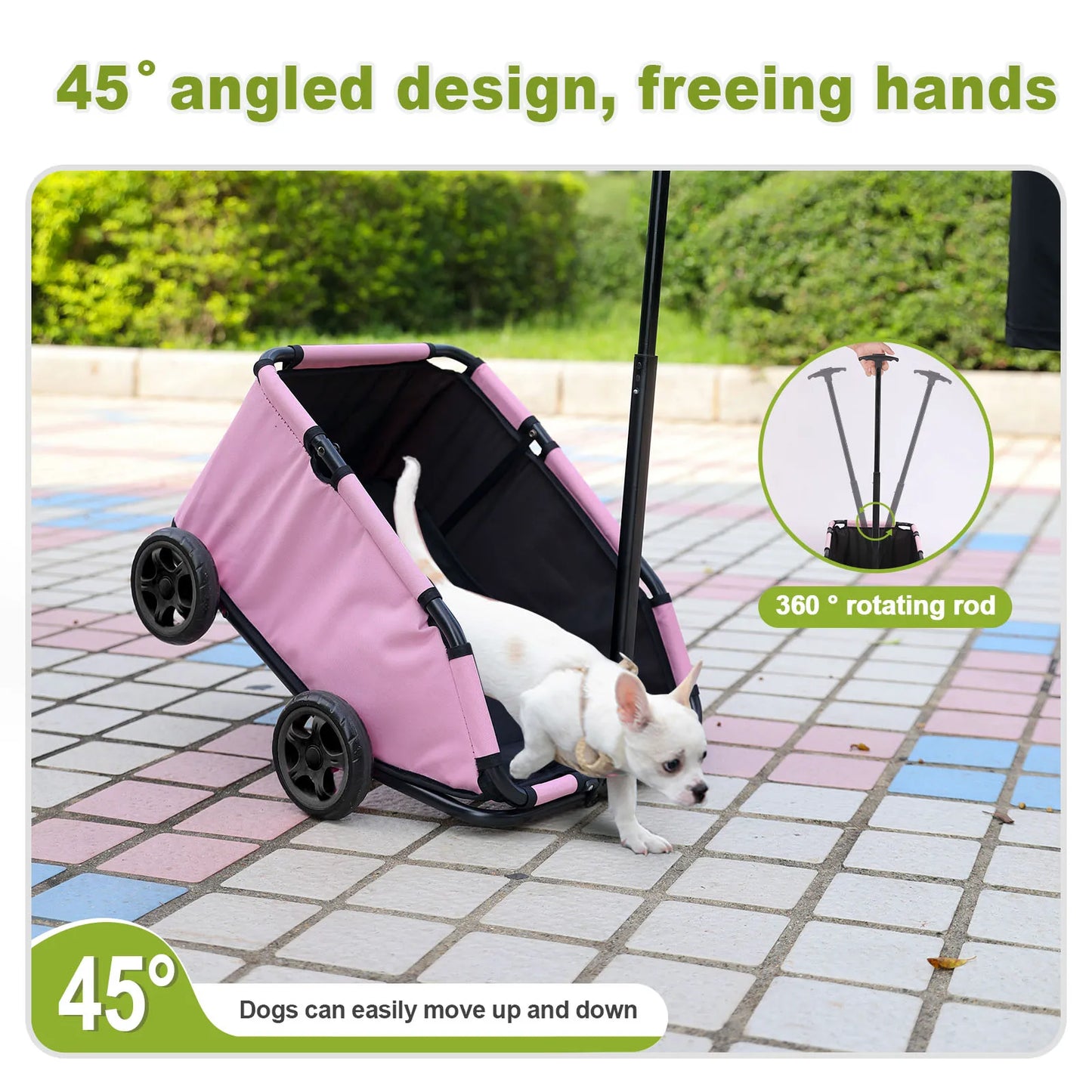 Small Pet Cart 4 Wheels Folding Dog Stroller Lightweight 360 Degree Rotating Trolley for Small Cats and Dogs