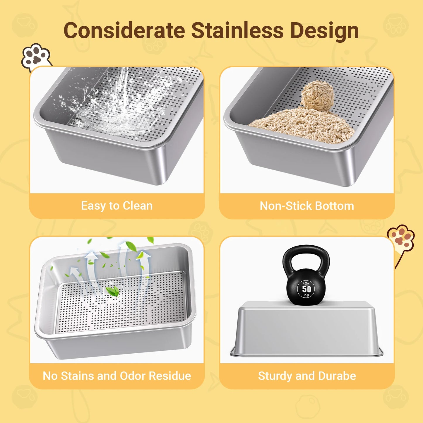 XL Stainless Steel Sifting Cat Litter Box for Large Cats Easy Clean Odor Control for Wood Pine Pellets