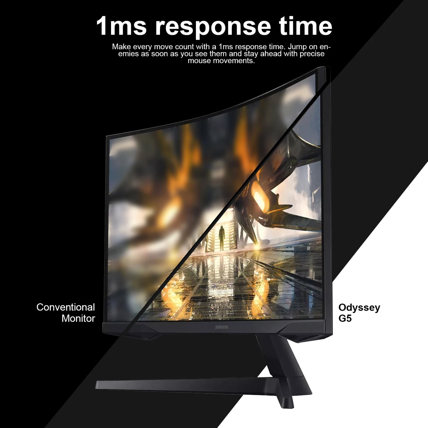 Samsung Odyssey G550A 32 Inch Gaming Monitor QHD 2560 x 1440 1Ms 165Hz Curved Monitor AMD FreeSync Premium Realistic HDR Black