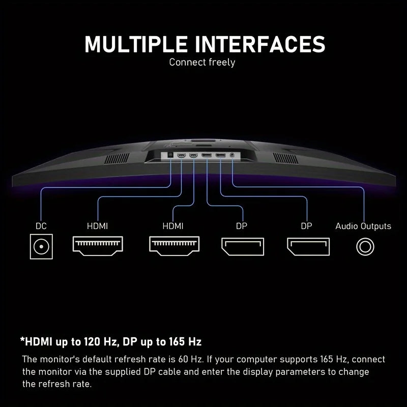 32 Inch Ultra Wide Curved 165Hz Gaming Computer Monitor 1800R 2K QHD 2560x1440 DisplayPort