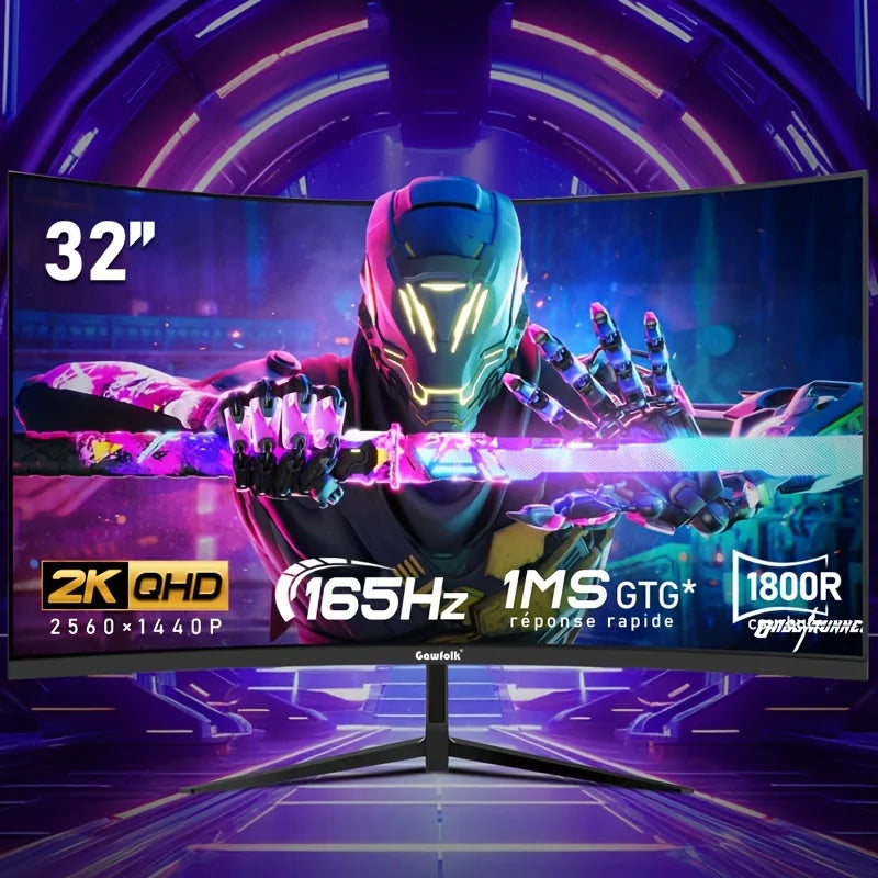 32 Inch Ultra Wide Curved 165Hz Gaming Computer Monitor 1800R 2K QHD 2560x1440 DisplayPort