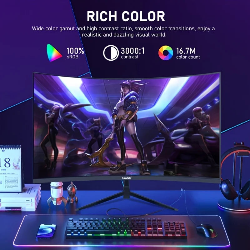 32 Inch Ultra Wide Curved 165Hz Gaming Computer Monitor 1800R 2K QHD 2560x1440 DisplayPort