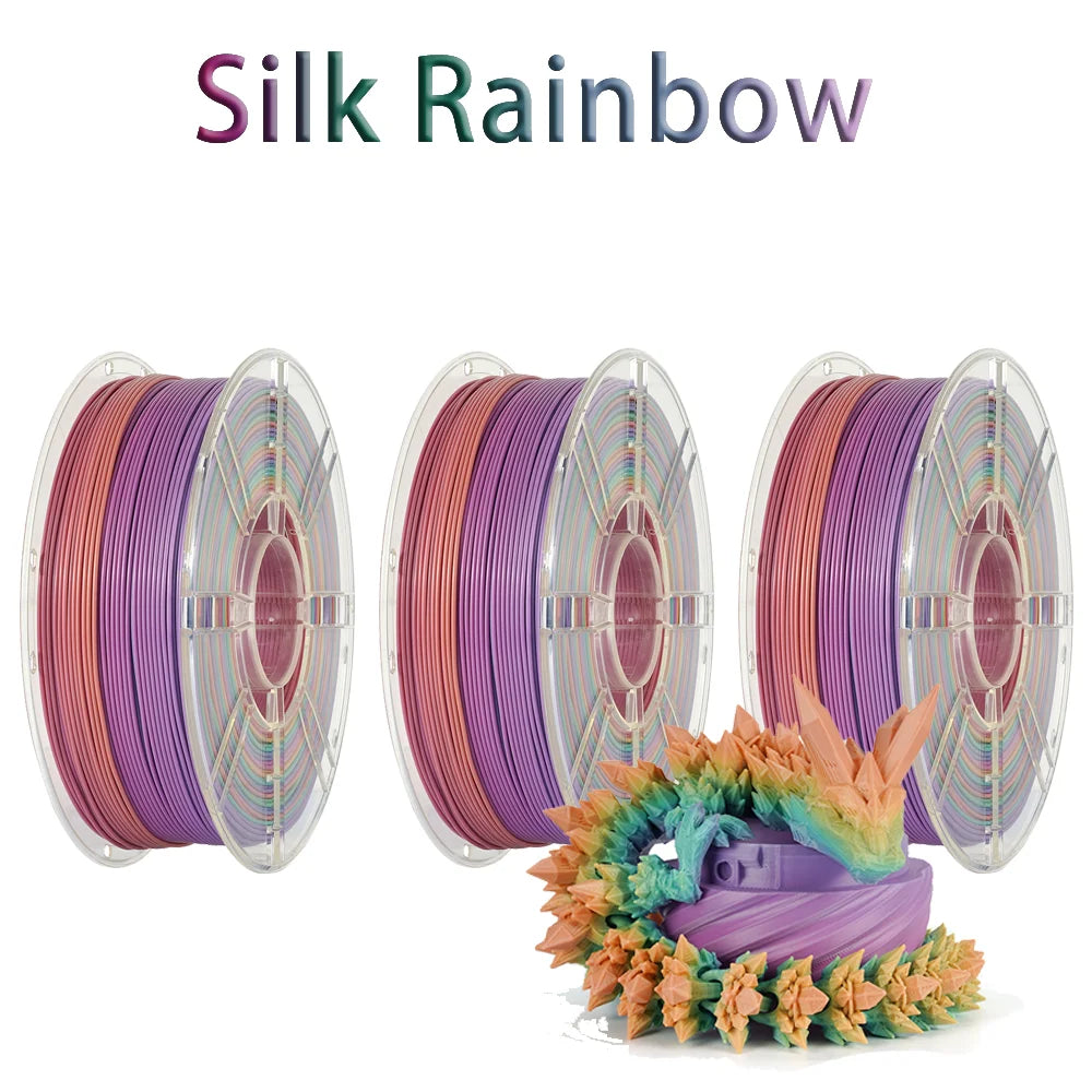 Tri Color Dual Color Silk Rainbow PLA Filament 1.75mm ±0.03mm Accuracy 3D Printer Filament Compatible with Most FDM Printers