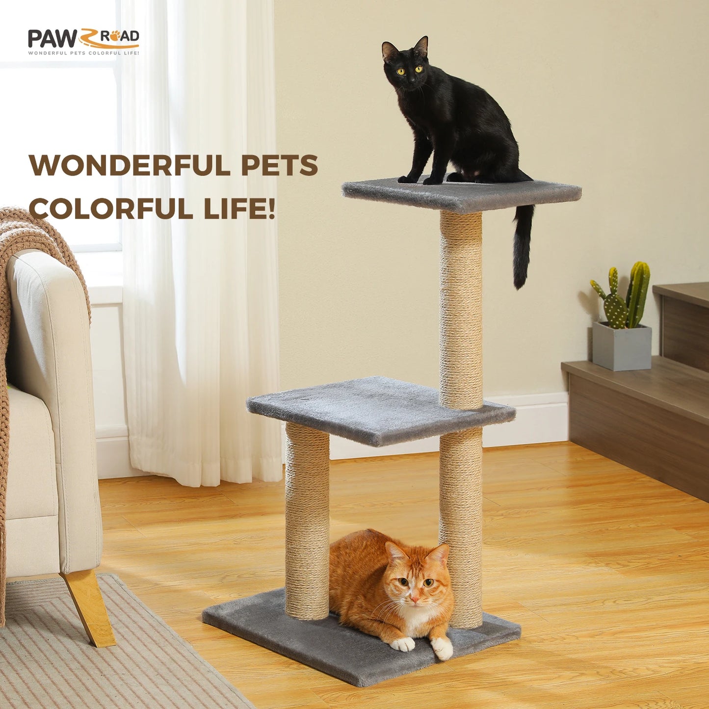 Cat Tree Cat Tower for Indoor Cats with Scratching Posts Big Hammock and Removable Top Perch in Grey