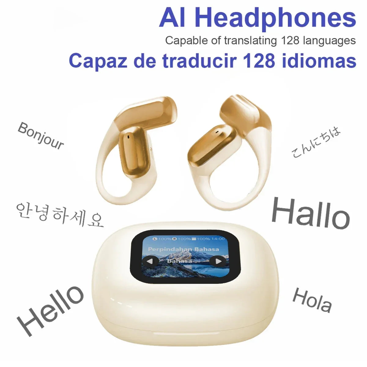 Okcsc AI Translation Headphones Bluetooth 5.4 Touch Color Screen Wireless Earphones Real Time Translation