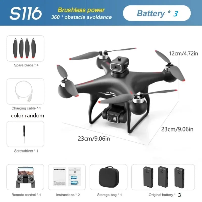 S116 Max Drone Professional with Three Batteries 8K Dual Camera Optical Flow Brushless 360 Degree Obstacle Avoidance WIFI FPV RC Drone Toys