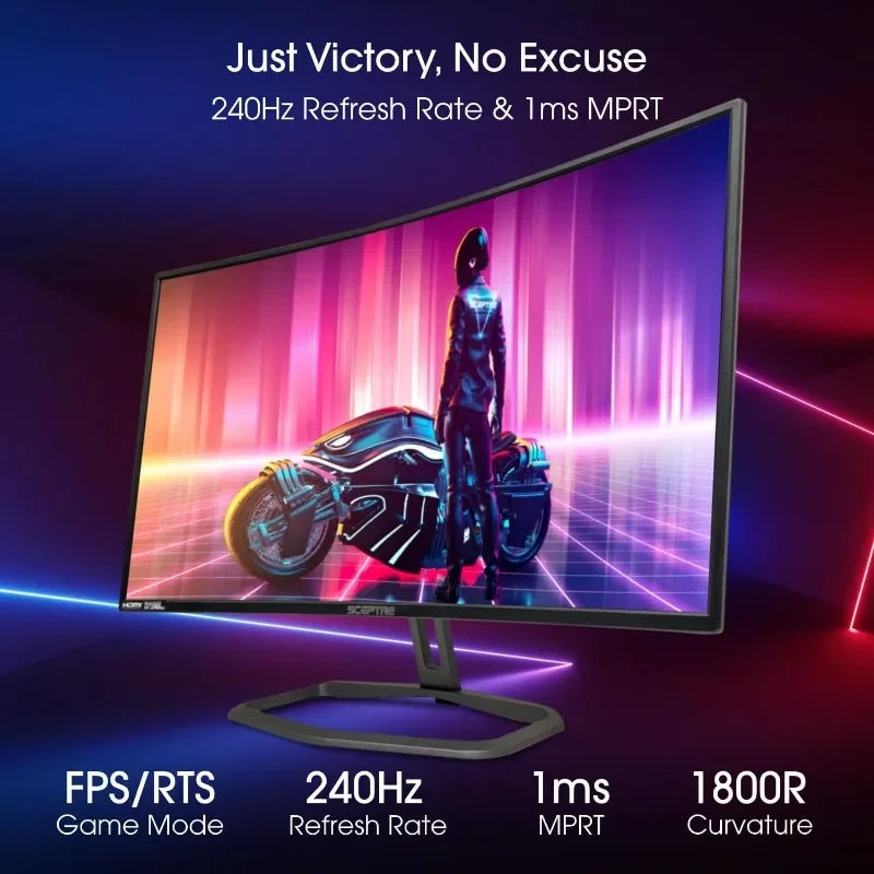 Sceptre Curved 32 Inch FHD 1080p Gaming Monitor Up to 240Hz 1ms 99 Percent sRGB AMD FreeSync with Built-in Speakers HDMI x3 Displayport Machine Black