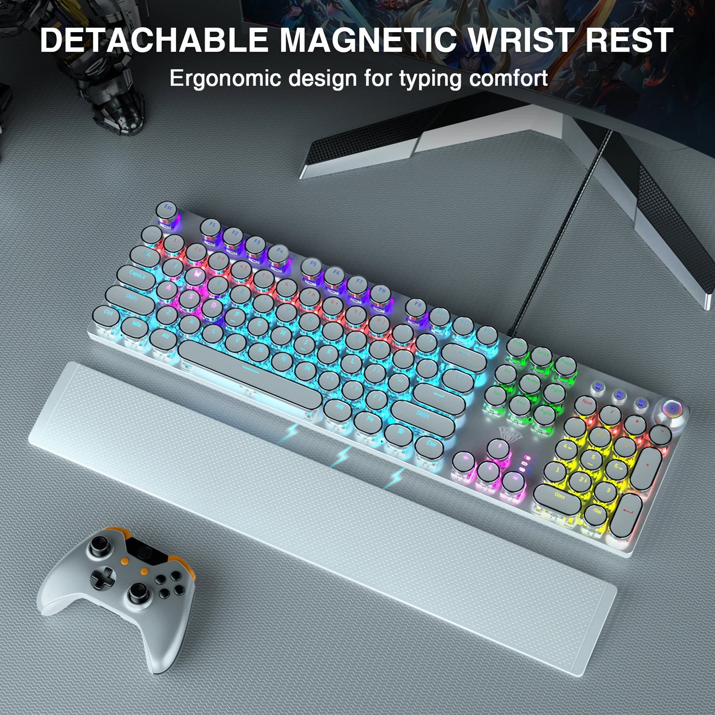 F2088 Mechanical Keyboard 104 Keys Blue Mechanical Switch RGB Backlit Ergonomic Design