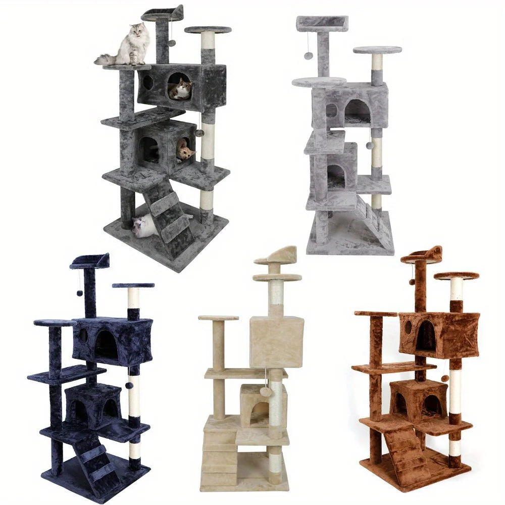 Grey Beige Blue Brown 53 Inch Cat Tree Tower Activity Center Playhouse Apartment