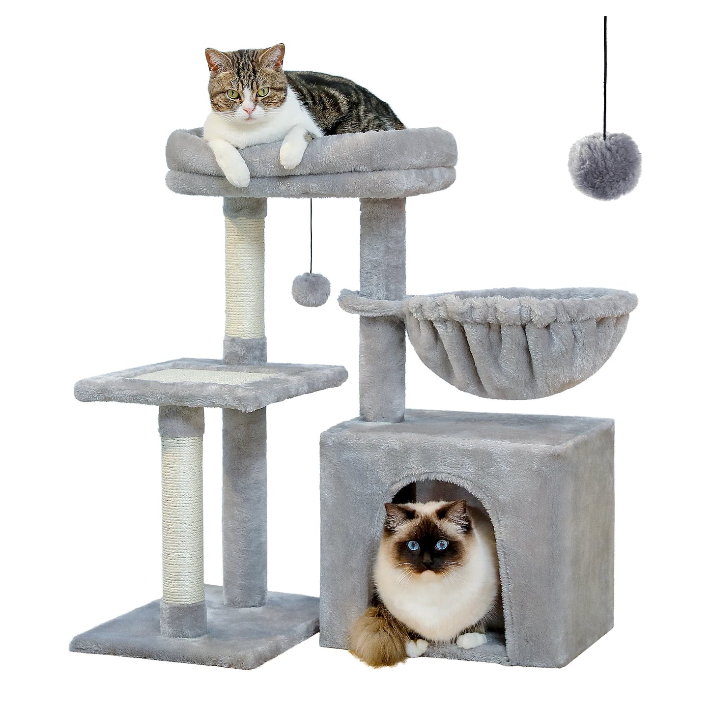 Cat Tree Cat Tower for Indoor Cats with Scratching Posts Big Hammock and Removable Top Perch in Grey