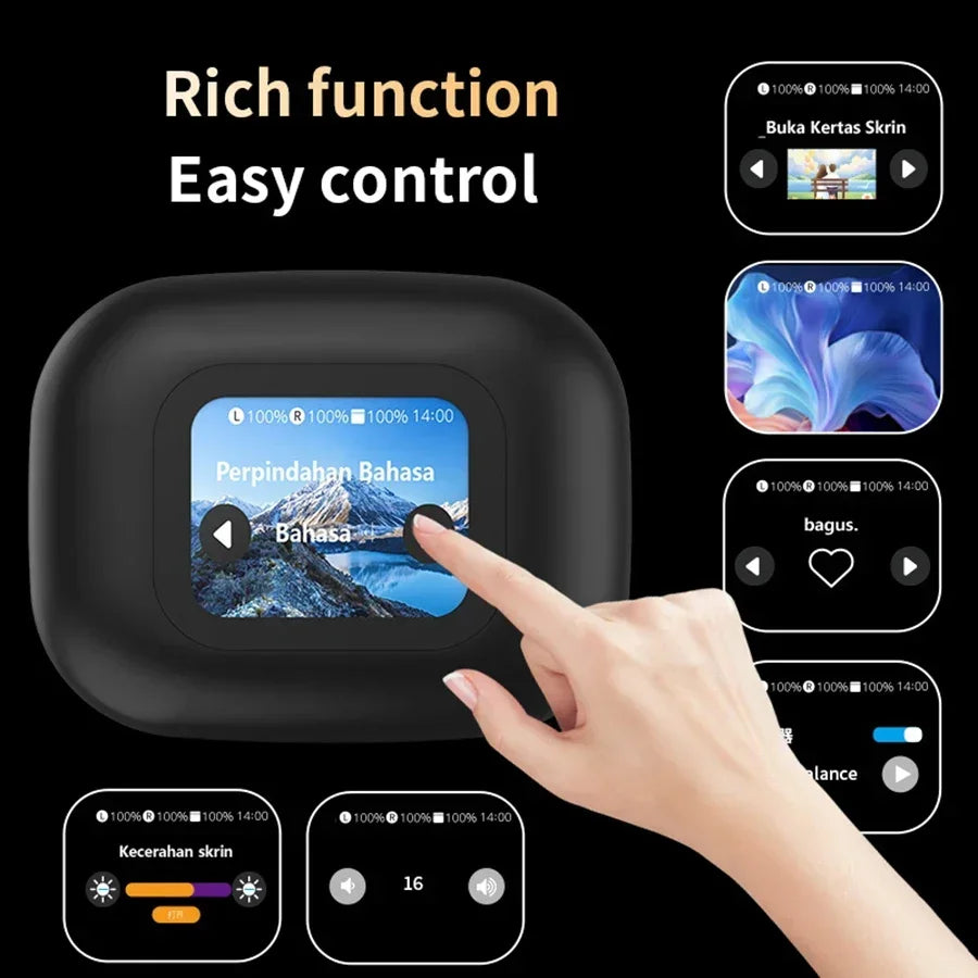 Okcsc AI Translation Headphones Bluetooth 5.4 Touch Color Screen Wireless Earphones Real Time Translation
