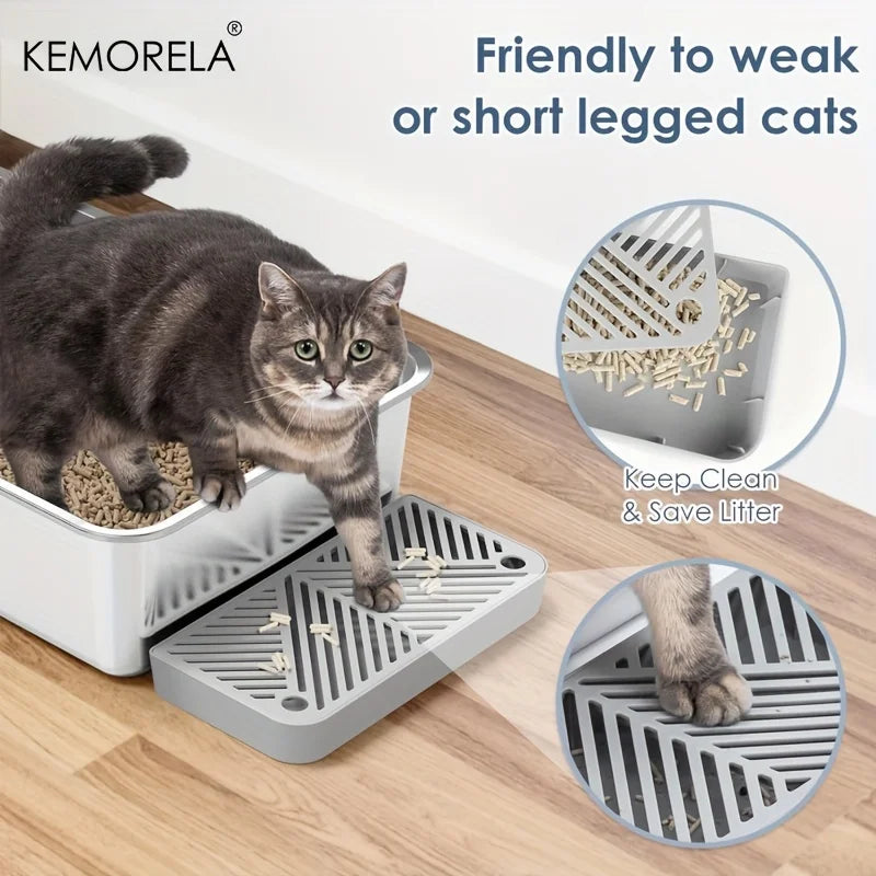 6 Inch Stainless Steel Cat Litter Box with Scoop Pedal Extra Large High Sided Rectangular Design Non Stick Easy Clean