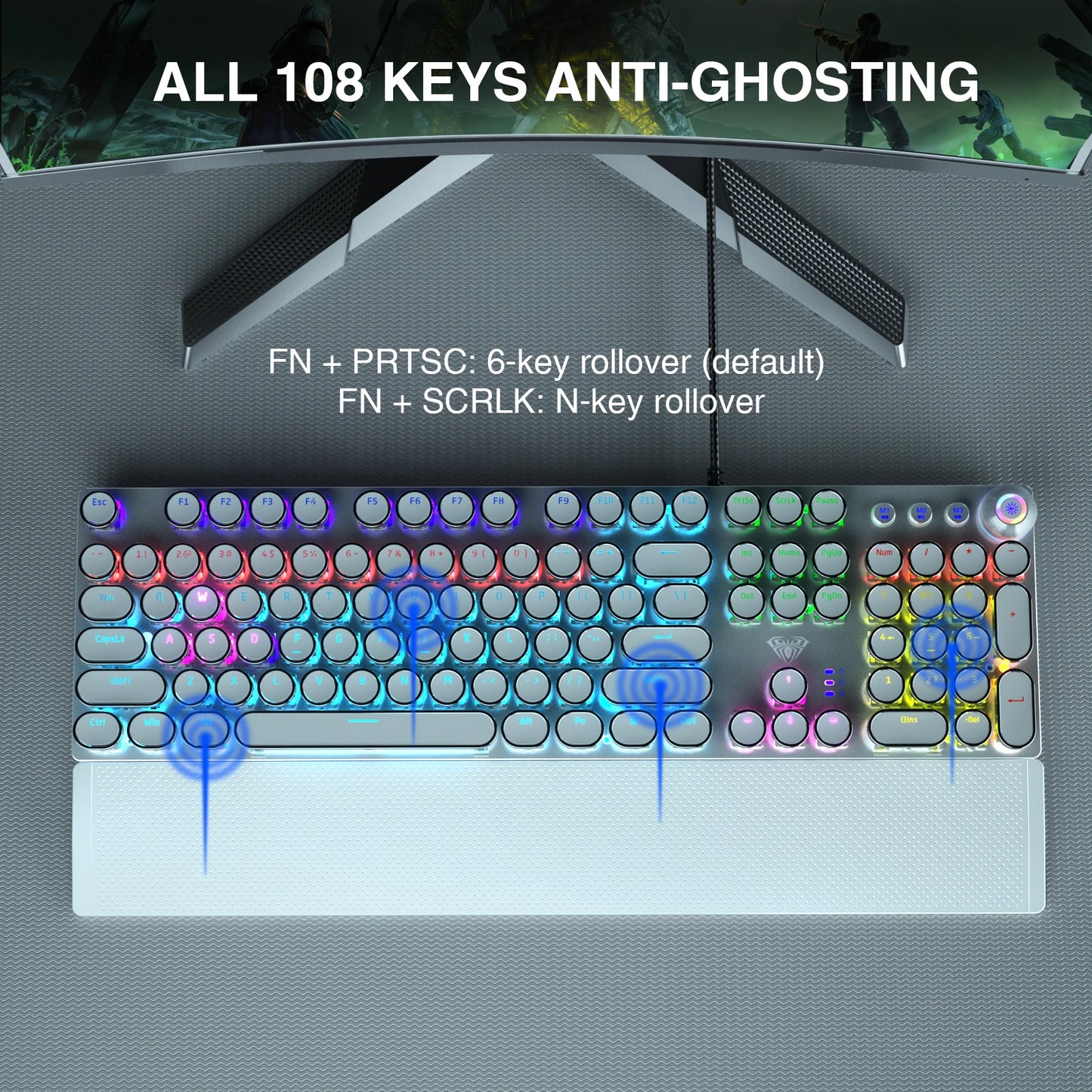 F2088 Mechanical Keyboard 104 Keys Blue Mechanical Switch RGB Backlit Ergonomic Design