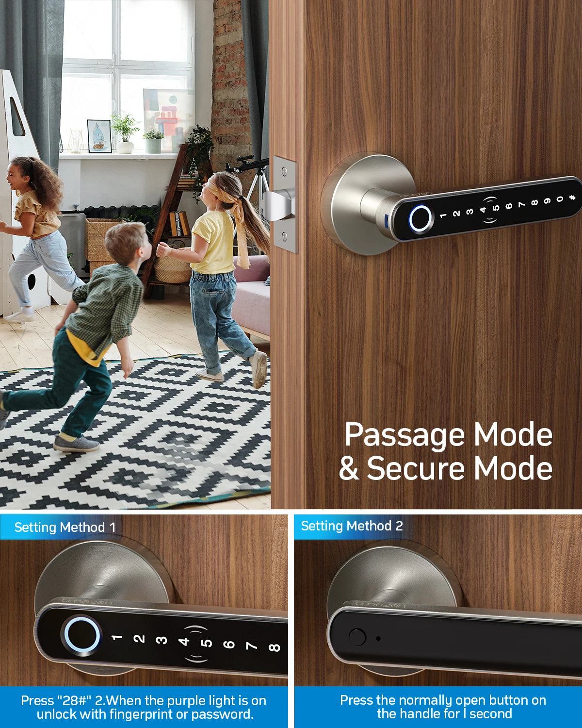 TMZON Smart Door Lock Fingerprint Keyless Entry Door Lock with Handle Biometric Electronic App IC Cards Codes Keys