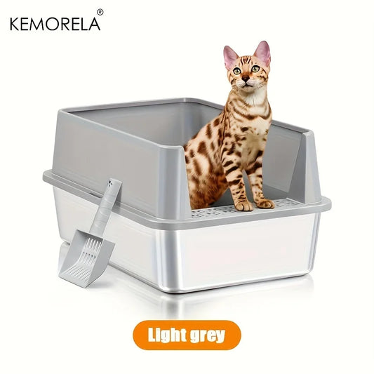 Super Large XL Stainless Steel Litter Box With Lid High Side For Large And Small Cats Removable Odor Including Spoon
