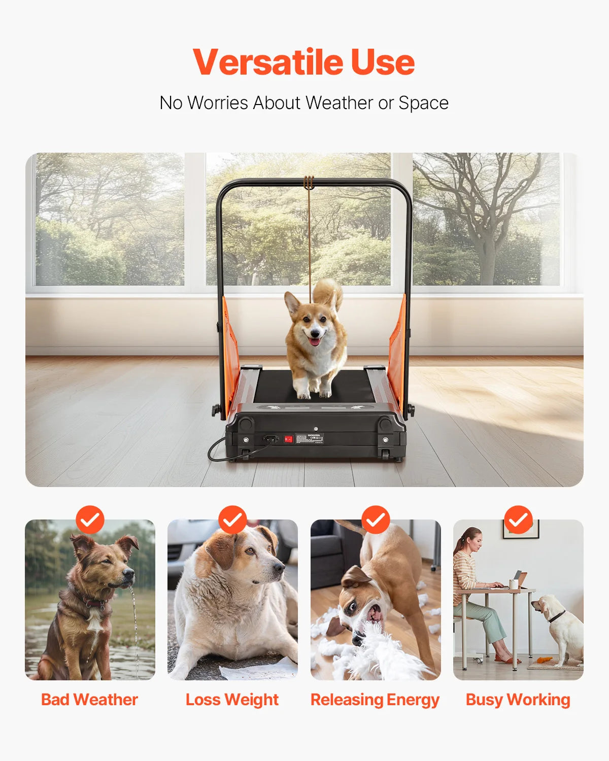 VEVOR Dog Treadmill for Medium Dogs Electric Running Machine with LCD Display Foldable U Shaped Bar for Exercise