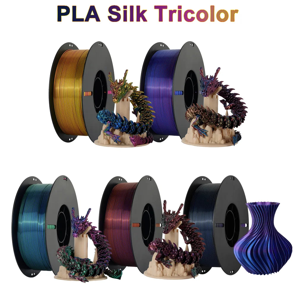 Tri Color Dual Color Silk Rainbow PLA Filament 1.75mm ±0.03mm Accuracy 3D Printer Filament Compatible with Most FDM Printers