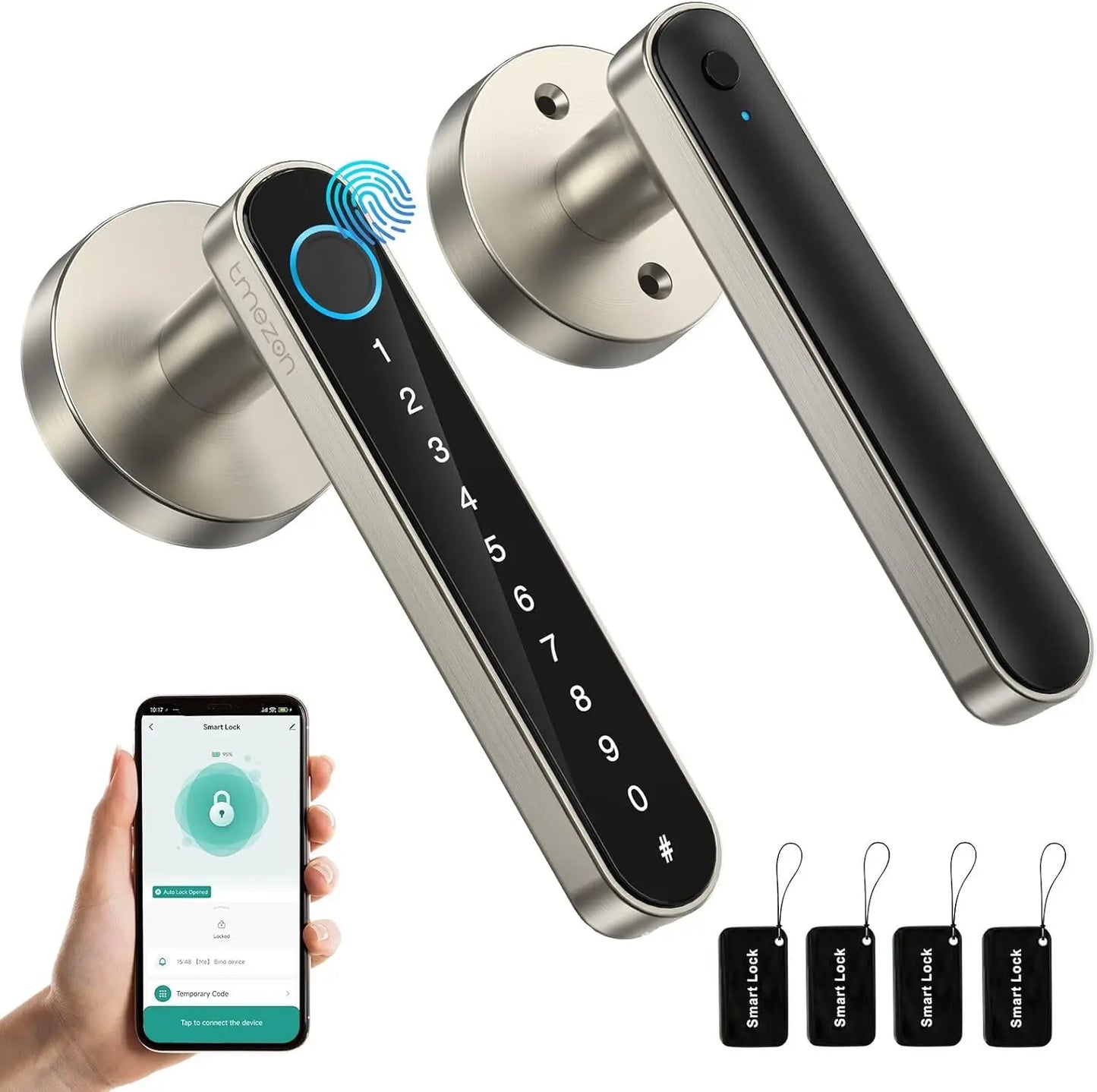 TMZON Smart Door Lock Fingerprint Keyless Entry Door Lock with Handle Biometric Electronic App IC Cards Codes Keys