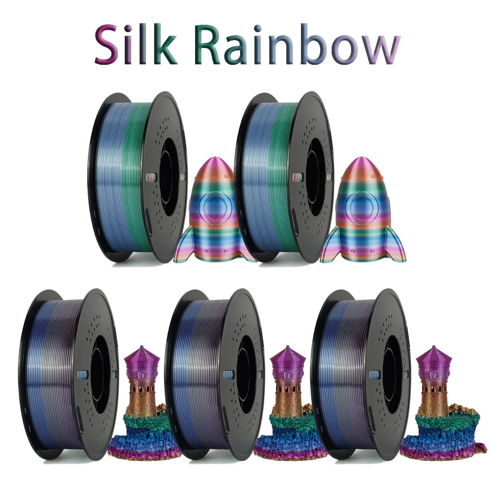 Tri Color Dual Color Silk Rainbow PLA Filament 1.75mm ±0.03mm Accuracy 3D Printer Filament Compatible with Most FDM Printers