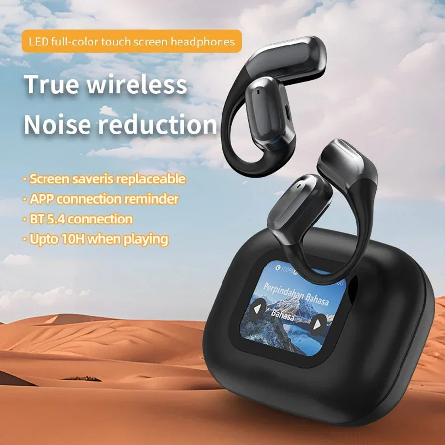 OKCSC AI Translation Headphones Bluetooth 5.4 Touch Color Screen Wireless Earphones Real Time Translation