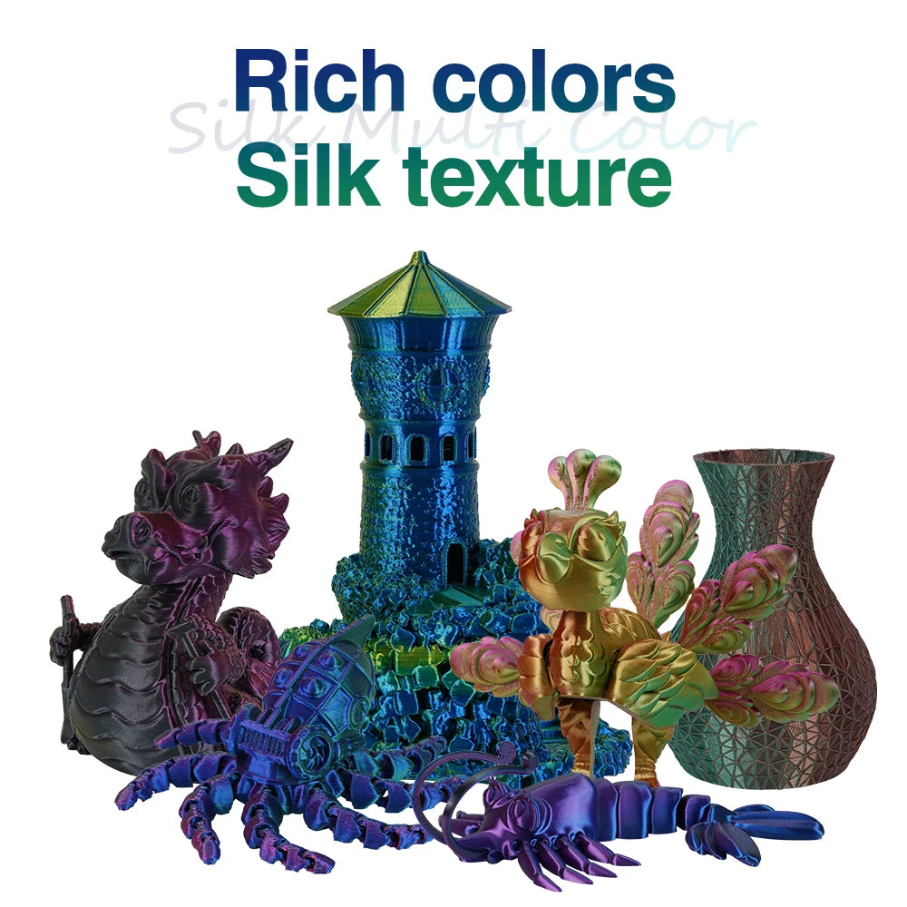 Tri Color Dual Color Silk Rainbow PLA Filament 1.75mm ±0.03mm Accuracy 3D Printer Filament Compatible with Most FDM Printers